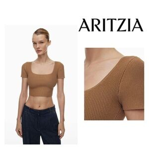 Babaton Sculpt Knit Squareneck Short Sleeve Top in Saville - size large